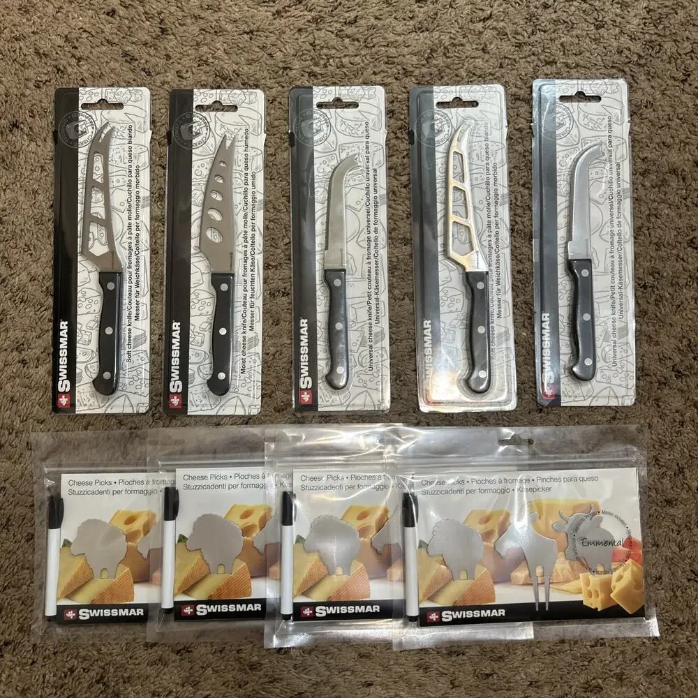 Swissmar 9 Piece Cheese Knife & Picks Set All New & Sealed W/ Black Handles!